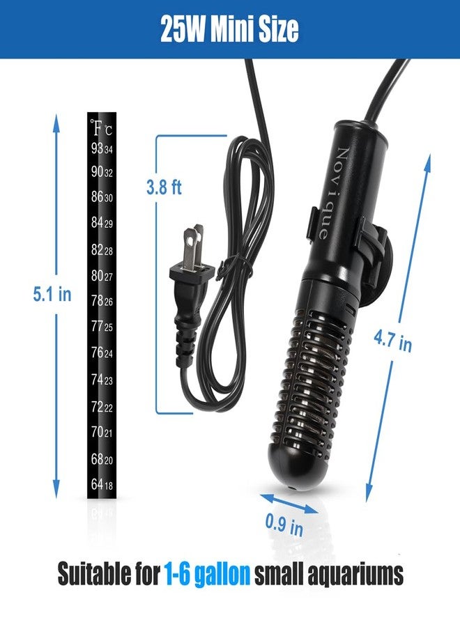 سخان حوض السمك الصغير نوفيك 25 واط، سخان غاطس للحفاظ على درجة حرارة ثابتة، مناسب لأحواض أسماك البيتا، مع ملصق ترمومتر مجاني، مناسب لأحواض المياه المالحة والعذبة من 1 إلى 6 جالونات. - Image 2